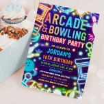Neon Glow Arcade And Bowling Birthday Party  Invitation<br><div class="desc">Neon Glow Arcade And Bowling Birthday Party Invitation</div>