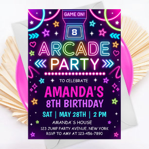 Neon Glow Arcade Birthday Party Invitation