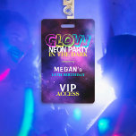 Neon glow birthday party VIP access invitation ID Badge<br><div class="desc">Trendy neon glow in the dark pink blue neo vibrant colourful party lanyard invitation with VIP pass for teens.</div>