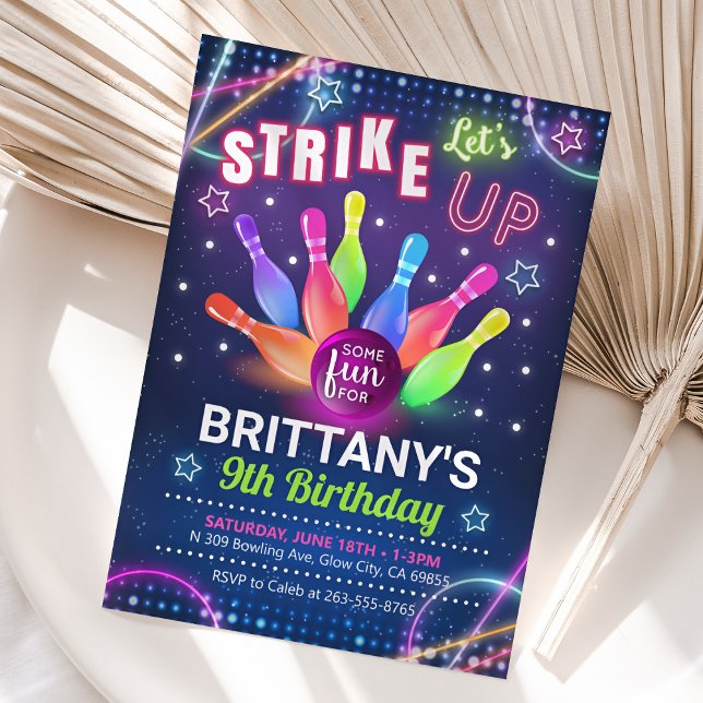 Neon Glow Bowling Birthday Invitation (Neon Glow Bowling Birthday Invitation)