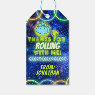 Neon Glow Bowling Party Thank You for Rolling Gift Tags