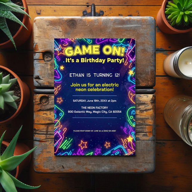 Neon Glow Brthday Party Invitation Postcard (Creator Uploaded)