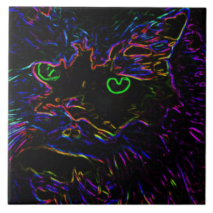 Neon Glow Cat Ceramic Tile