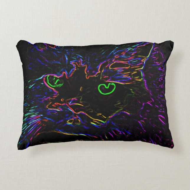 Neon Glow Cat Decorative Cushion (Front)