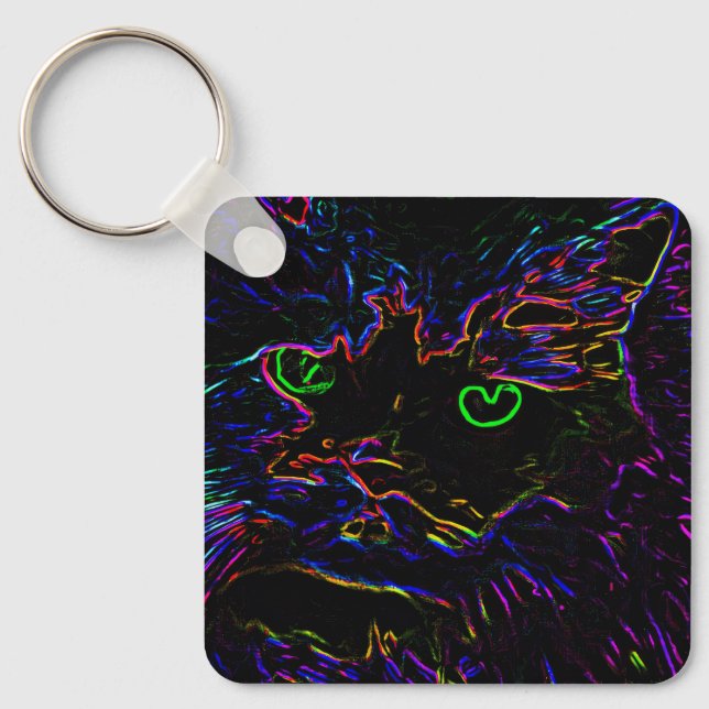 Neon Glow Cat Key Ring (Front)