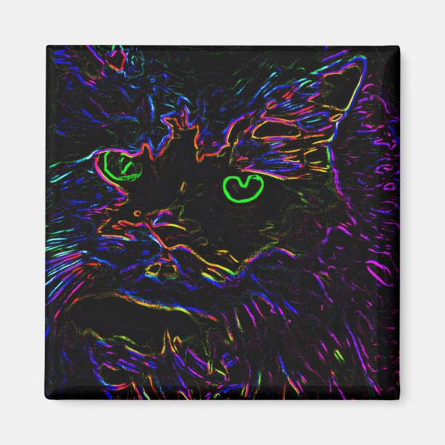 Neon Glow Cat Magnet (Front)