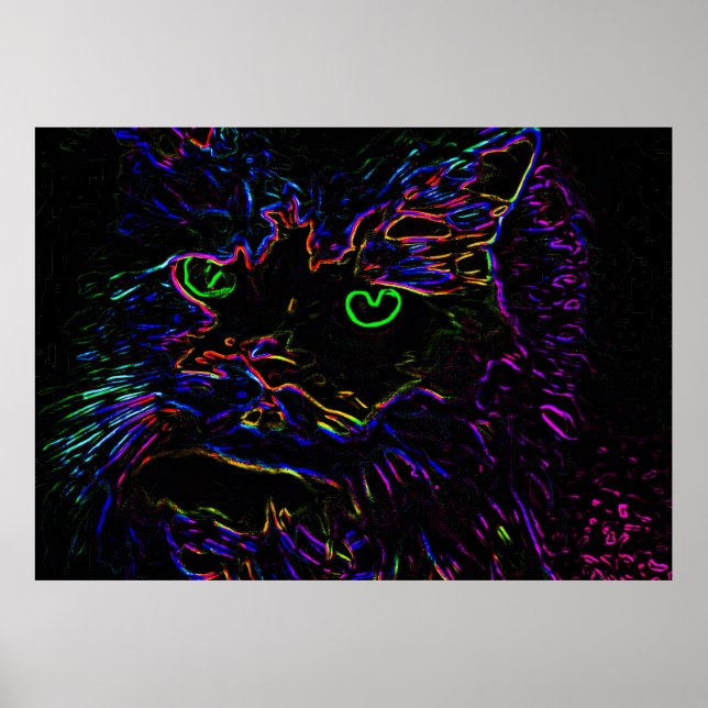 Neon Glow Cat Poster (Front)
