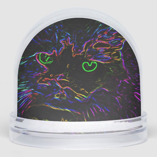 Neon Glow Cat Snowglobe (Front)