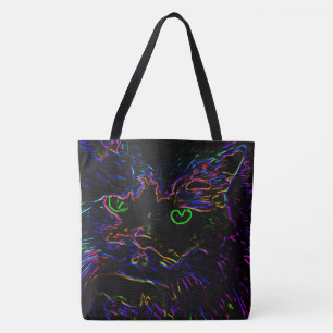Neon Glow Cat Tote Bag