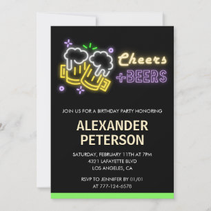 Neon Glow Cheers Beer Men 94th birthday Invitation