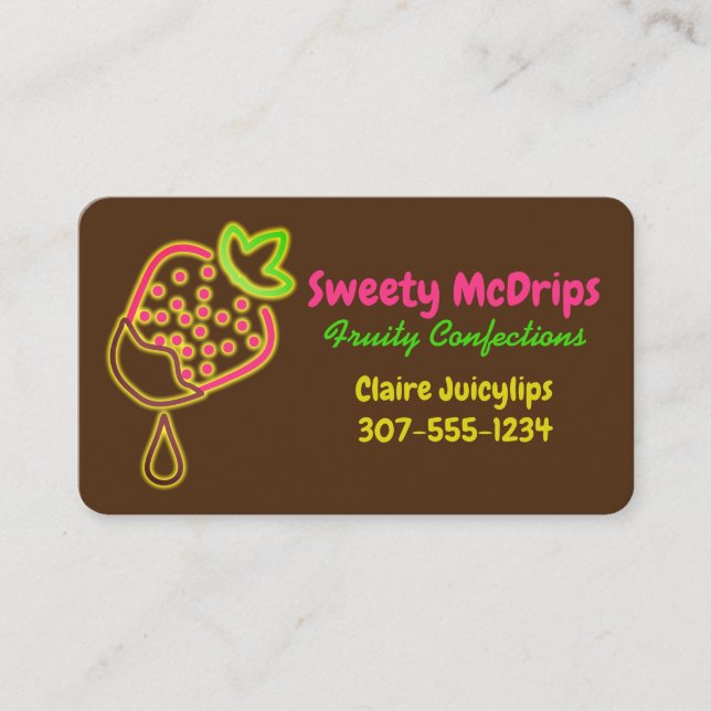 neon glow chocolate covered strawberry fruit business card (Front)