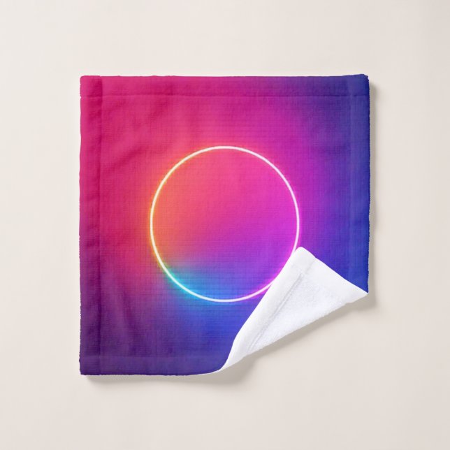 Neon Glow Circle Abstract Art Bath Towel Set (Wash Cloth)