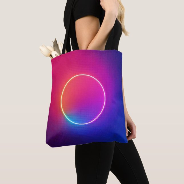 Neon Glow Circle Abstract Art Tote Bag (Close Up)