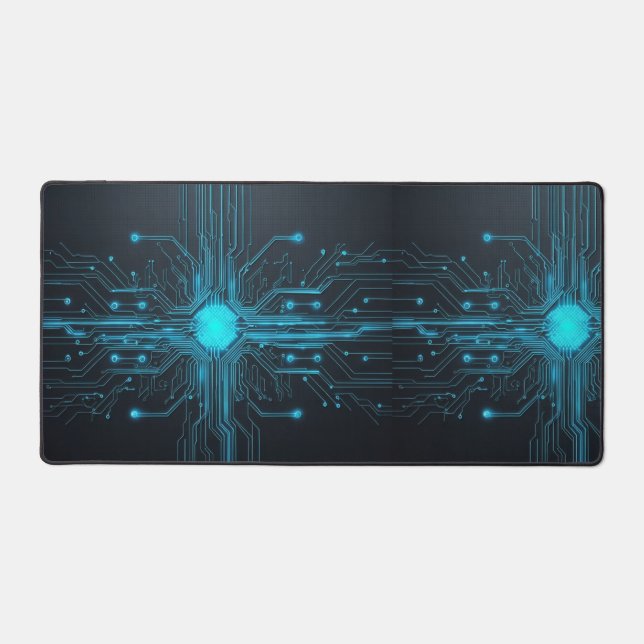 Neon Glow Circuit Desk Mat (Front)
