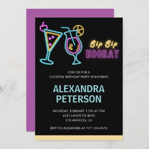 Neon Glow Cocktail 43rd birthday Invitation