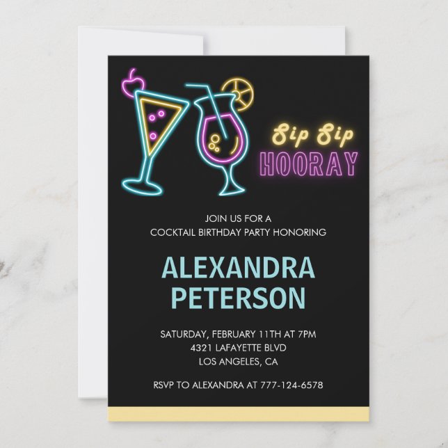 Neon Glow Cocktail 99th birthday Invitation (Front)