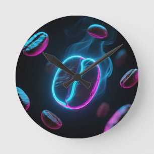 Neon Glow Coffee Bean Energy Round Clock