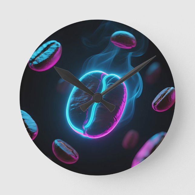 Neon Glow Coffee Bean Energy Round Clock (Front)