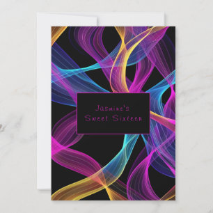 Neon Glow, Colourful Flowy Ribbons Invitation