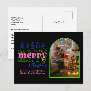 Neon Glow Cosy Arch Photo Merry Christmas Holiday Postcard