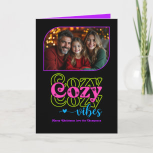 Neon Glow Cozy Vibes Retro Christmas Photo Holiday Card