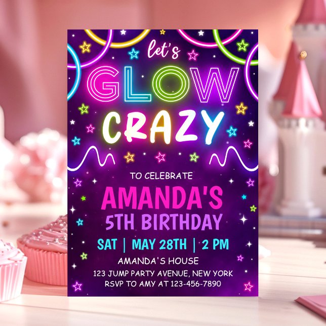 Neon Glow Crazy Birthday Party Invitation (Creator Uploaded)