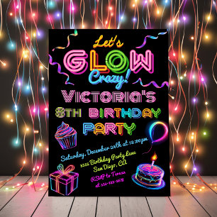 Neon Glow Crazy Birthday Party Invitation