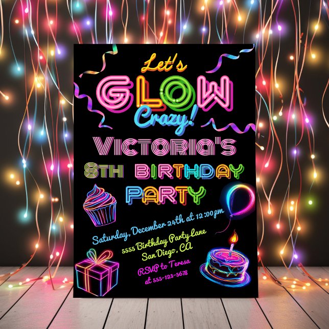 Neon Glow Crazy Birthday Party Invitation (Creator Uploaded)