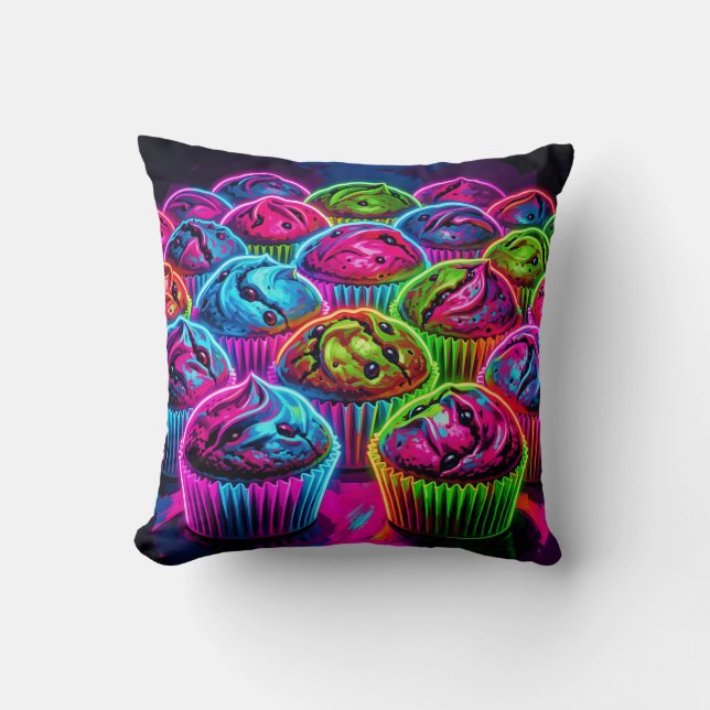 Neon Glow Cupcakes Pattern Cushion (Front)