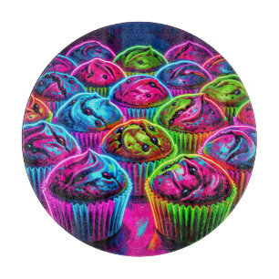 Neon Glow Cupcakes Pattern Cutting Board