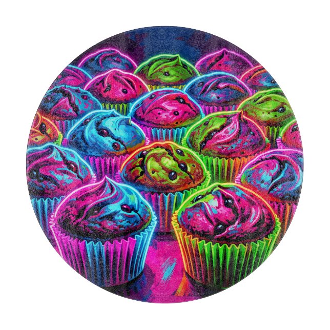 Neon Glow Cupcakes Pattern Cutting Board (Front)