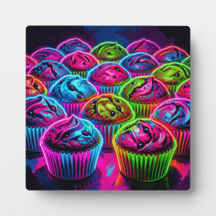 Neon Glow Cupcakes Pattern Plaque