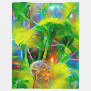 Neon Glow Dandelions in Dream Garden Fleece Blanket
