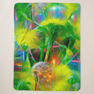 Neon Glow Dandelions in Dream Garden Sherpa Blanket