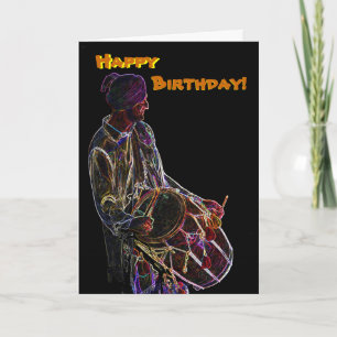 Neon Glow Dhol Drummer birthday card