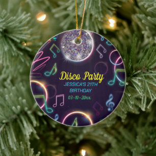 Neon Glow Disco Dance Birthday Party Ceramic Ornament