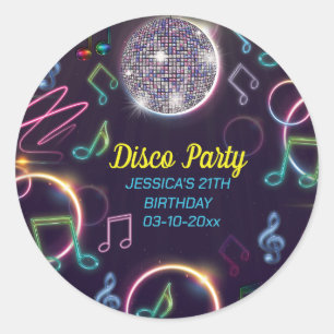 Neon Glow Disco Dance Birthday Party Classic Round Sticker