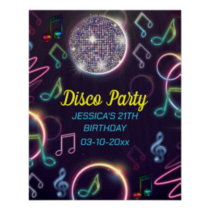 Neon Glow Disco Dance Birthday Party Poster