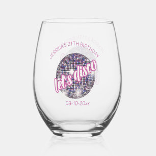 Neon Glow Disco Dance Birthday Party Stemless Wine Glass