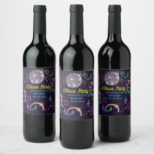 Neon Glow Disco Dance Birthday Party Wine Label