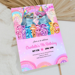 Neon Glow Dolphin Pool Party Birthday Invitation