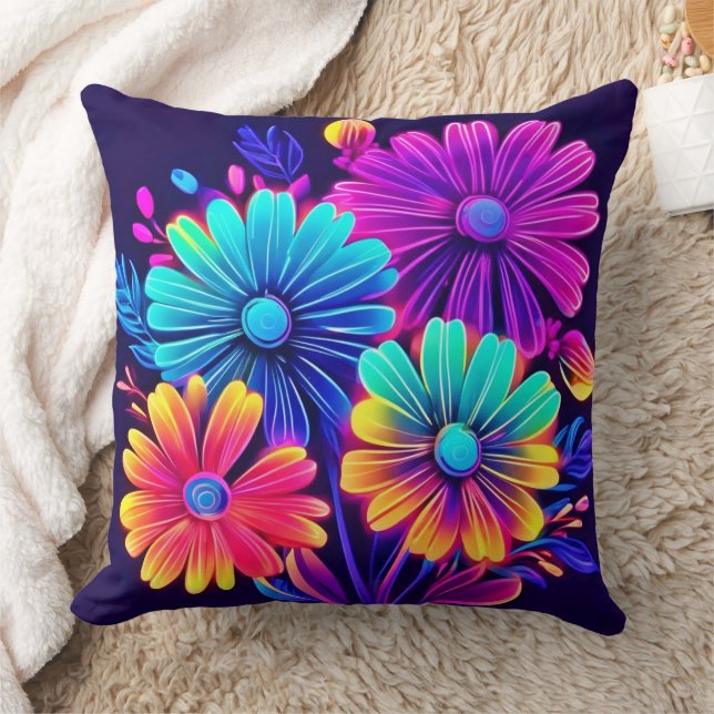 Neon Glow Floral Fantasy Art Cushion (Blanket)