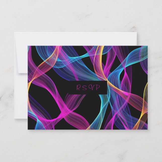 Neon Glow, Flowy Ribbons RSVP Card (Front)