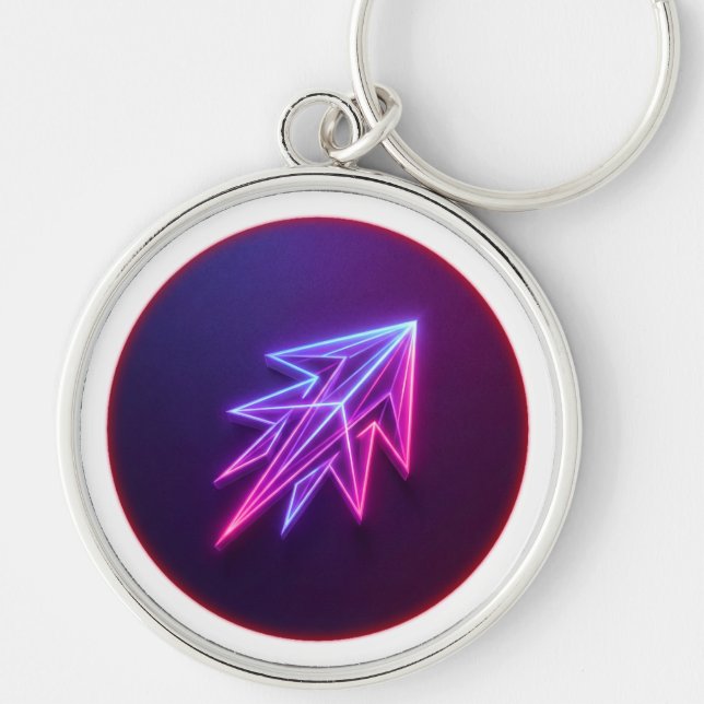 Neon Glow Futuristic Rocket Icon Key Ring (Front)