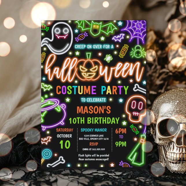 Neon Glow Halloween Costume Party Birthday Invitation (Creator Uploaded)