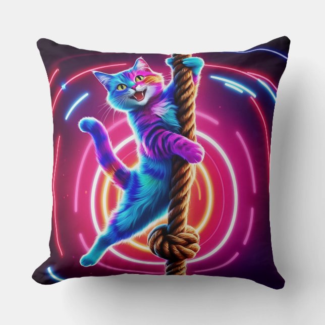 Neon Glow Hanging Cat Cushion (Front)