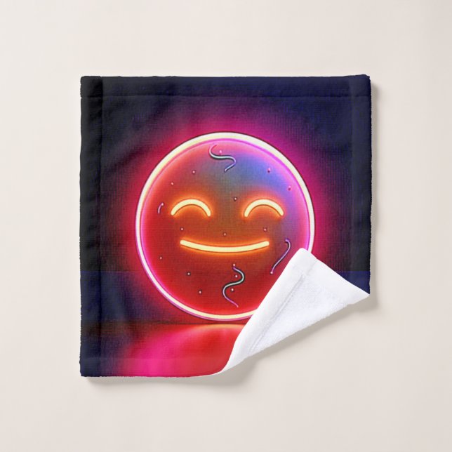 Neon Glow Happy Face Art Bath Towel Set (Wash Cloth)