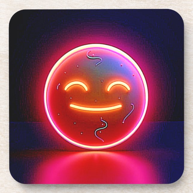 Neon Glow Happy Face Art Coaster (Front)