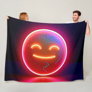 Neon Glow Happy Face Art Fleece Blanket