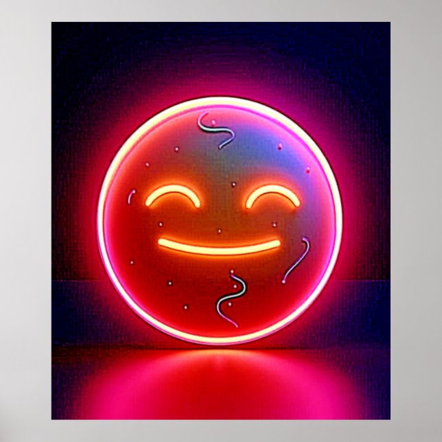 Neon Glow Happy Face Art Poster (Front)